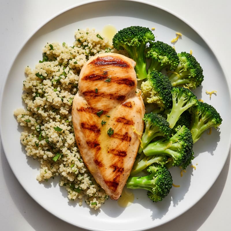 Grilled Chicken Breast with Quinoa and Steamed Broccoli