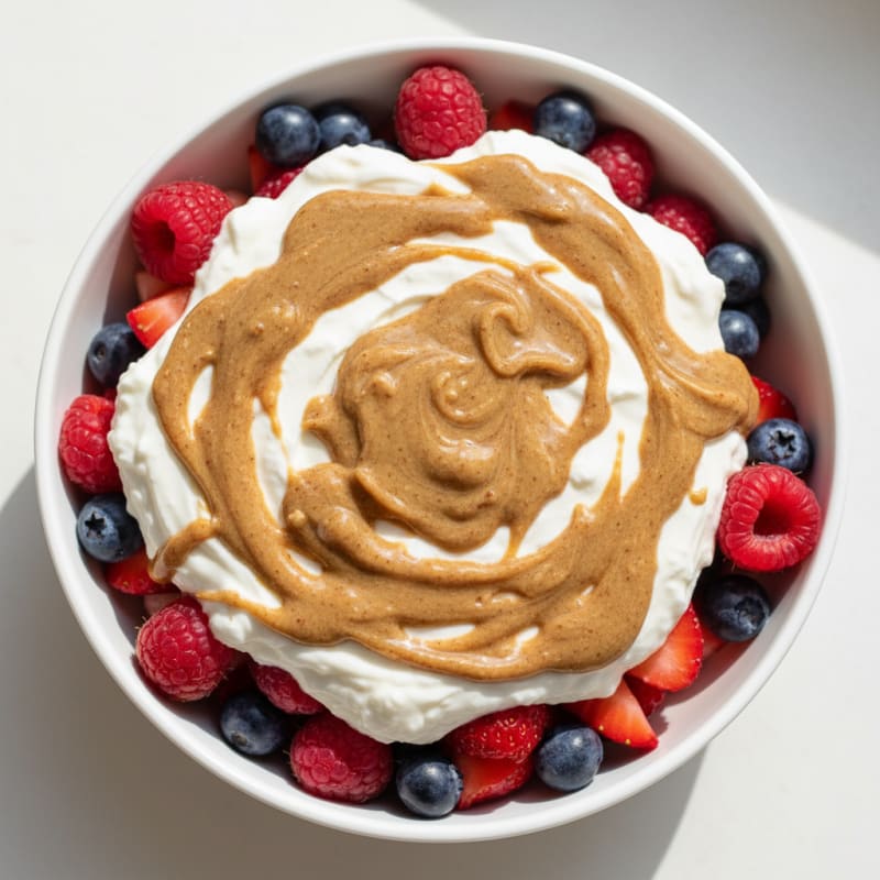 Greek Yogurt Protein Parfait with Mixed Berries and Almond Butter