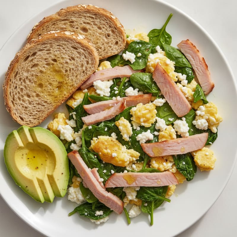 Cottage Cheese Scramble with Spinach and Smoked Turkey