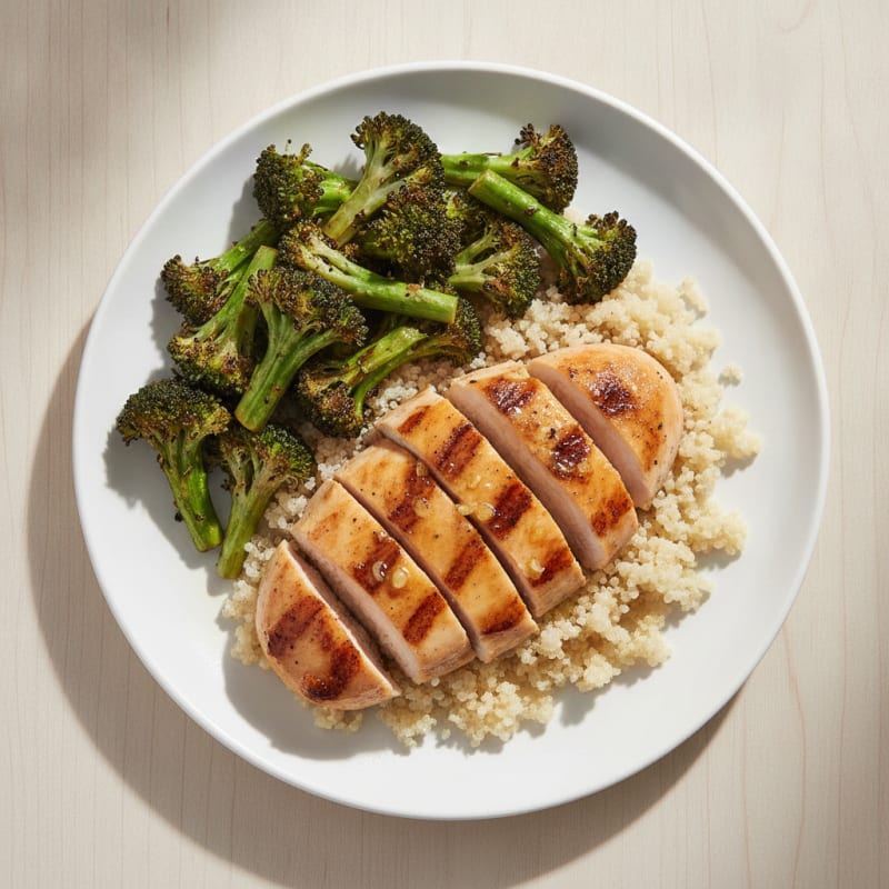 Grilled Chicken Breast with Quinoa and Roasted Broccoli