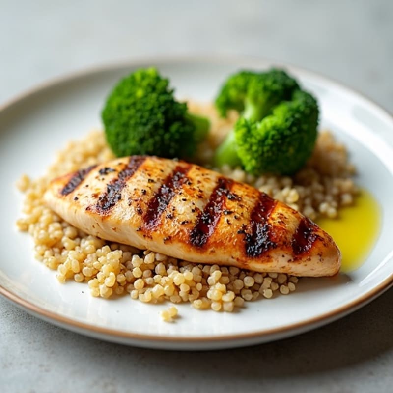 Grilled Chicken Breast with Quinoa and Steamed Broccoli