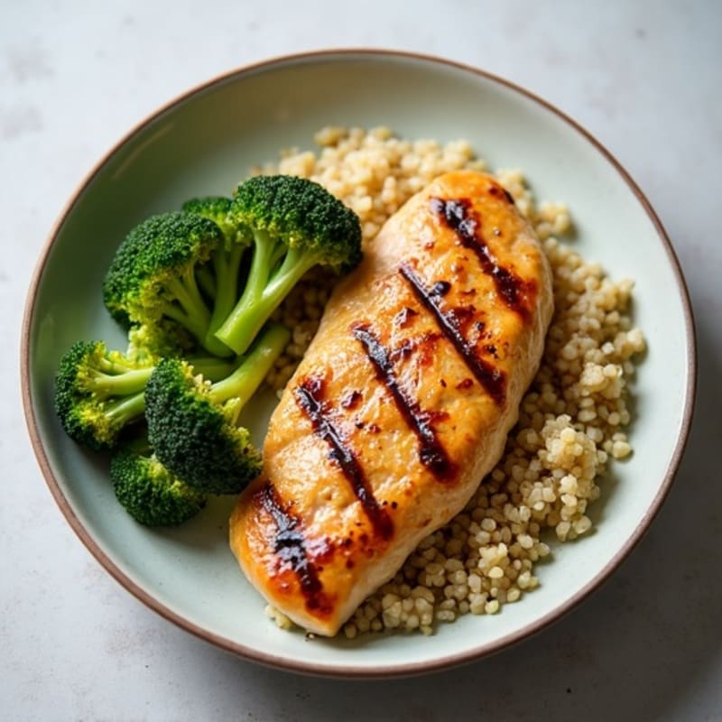 Grilled Chicken Breast with Roasted Broccoli and Quinoa