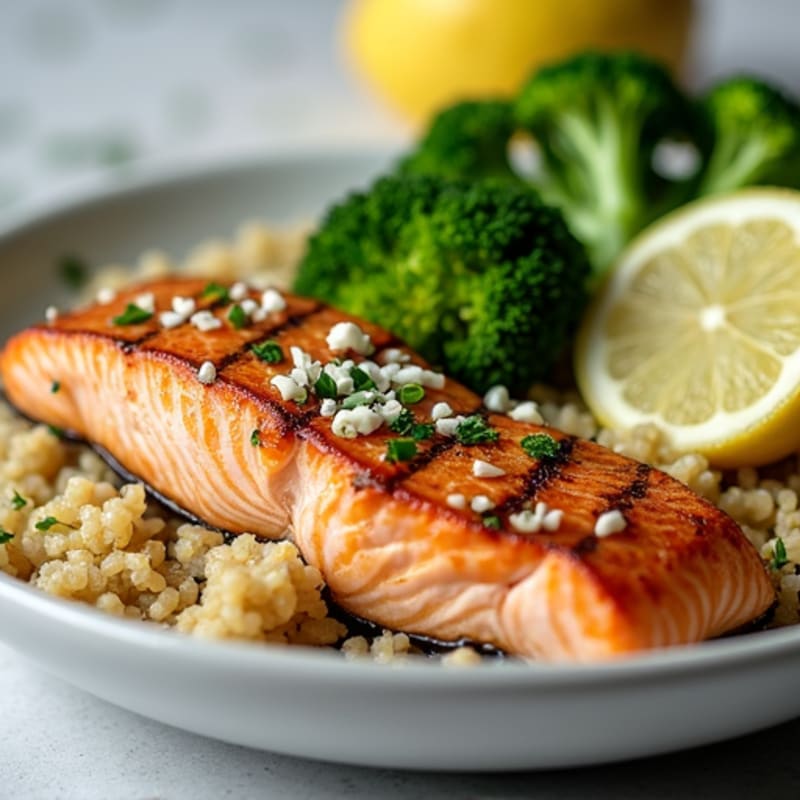 Grilled Salmon with Steamed Broccoli and Quinoa