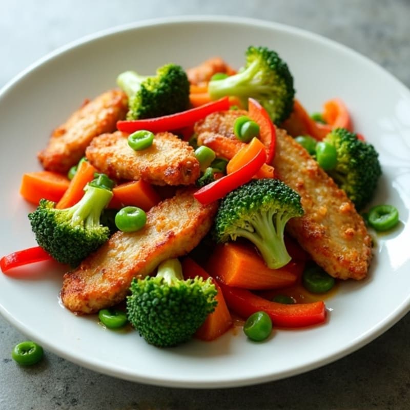 Crispy Ginger-Garlic Chicken Stir-Fry with Fresh Vegetables