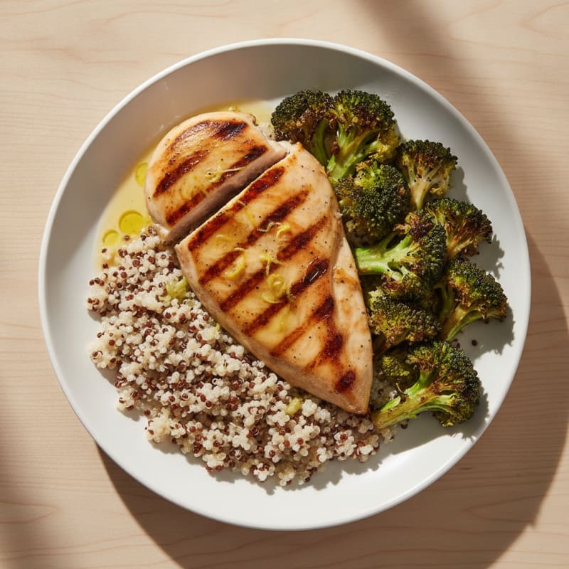 Grilled Chicken Breast with Quinoa and Roasted Broccoli