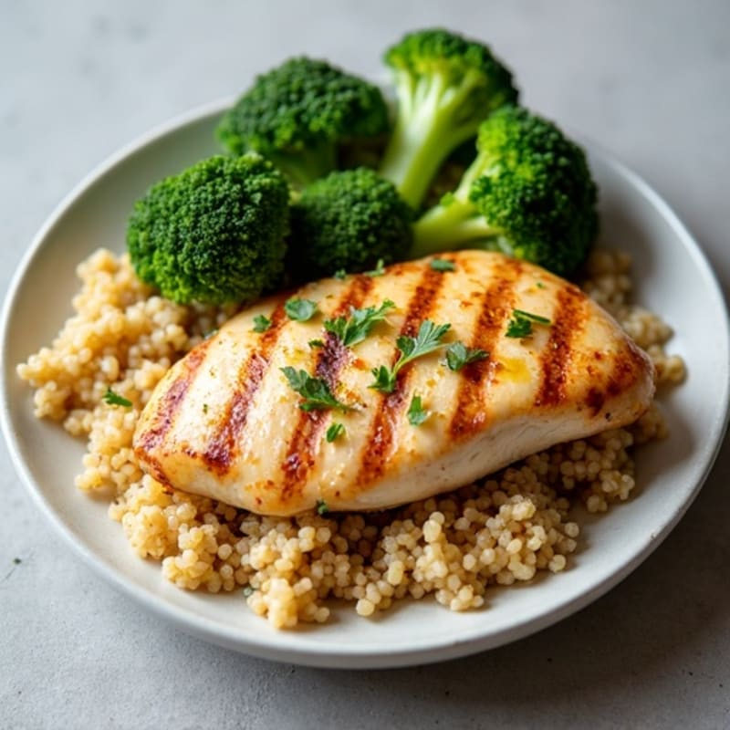 Grilled Chicken Breast with Quinoa and Roasted Broccoli