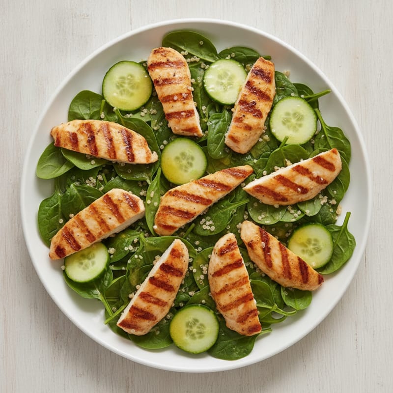 Grilled Chicken and Quinoa Spinach Salad with Lemon Vinaigrette