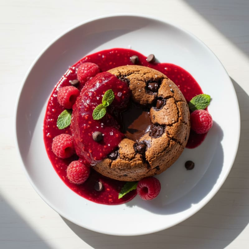 Chocolate Lava Cake with Raspberry Coulis