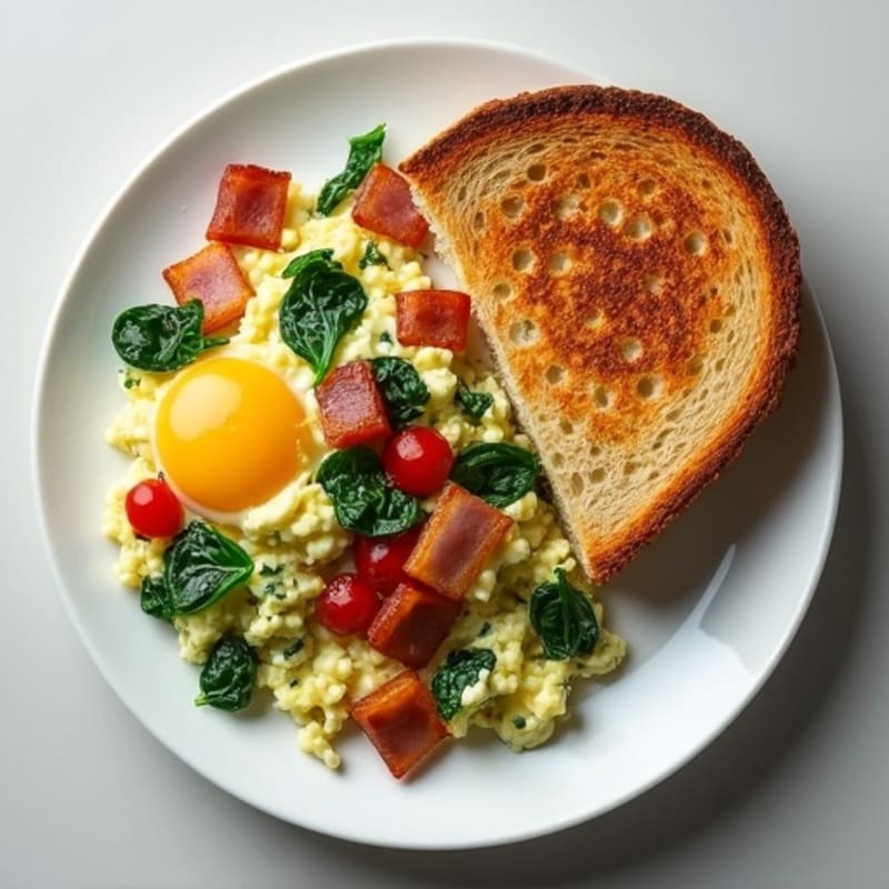 Cottage Cheese Scramble with Spinach and Turkey Bacon