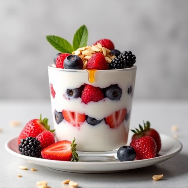 Greek Yogurt Protein Parfait with Mixed Berries and Almonds