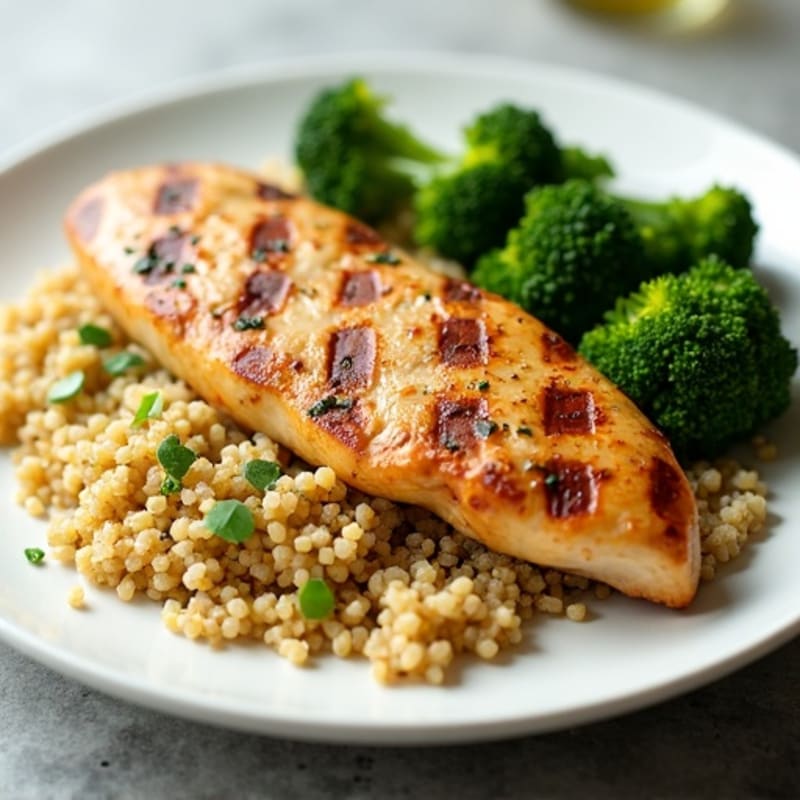 Grilled Chicken Breast with Roasted Broccoli and Quinoa