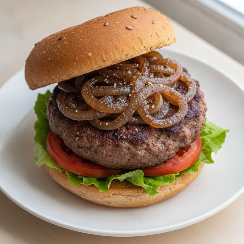 Classic Beef Burger with Caramelized Onions