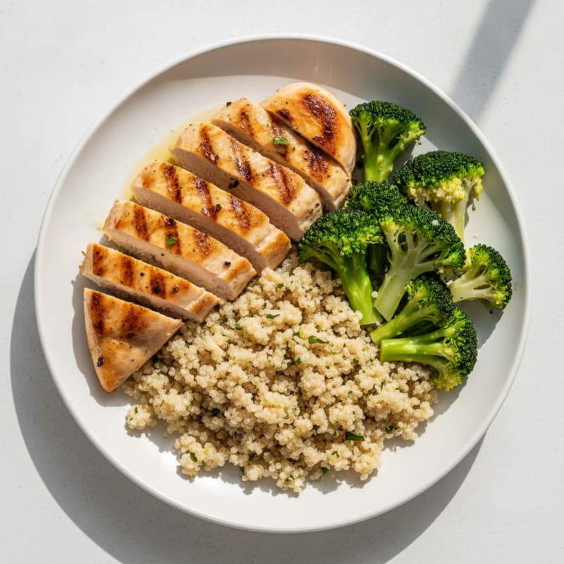 Grilled Chicken Breast with Quinoa and Steamed Broccoli