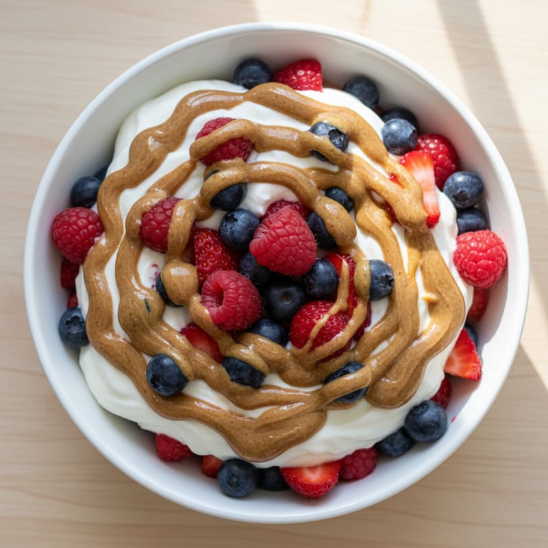 Greek Yogurt Protein Parfait with Mixed Berries and Almond Butter
