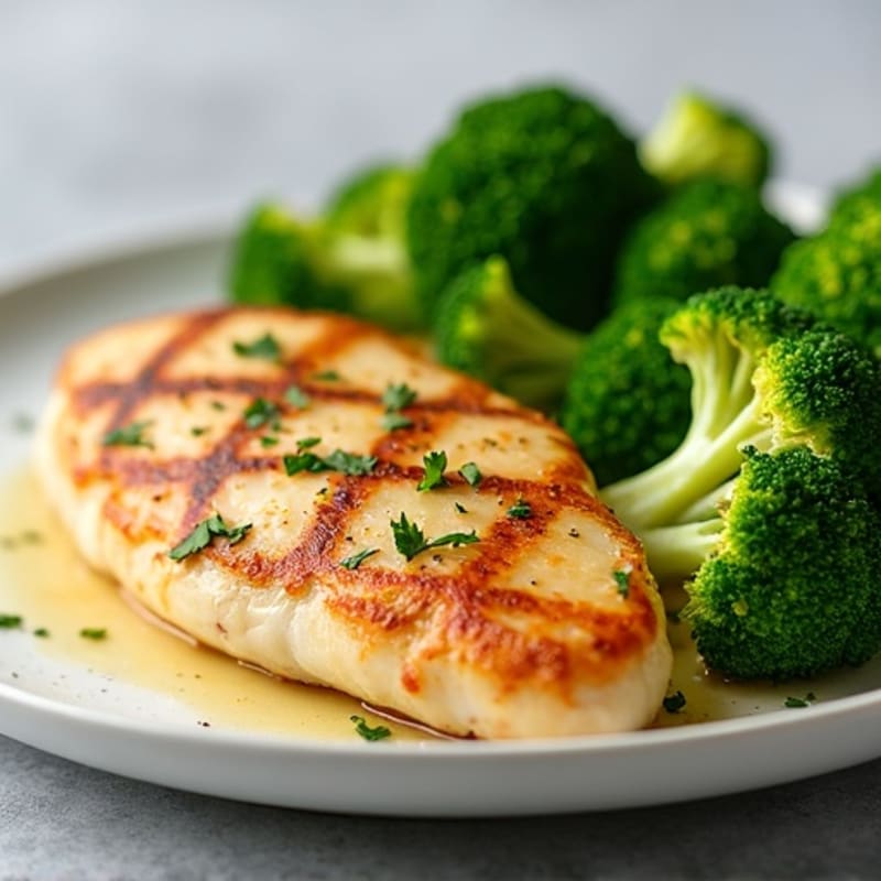 Seared Lemon Garlic Chicken Breast with Steamed Broccoli