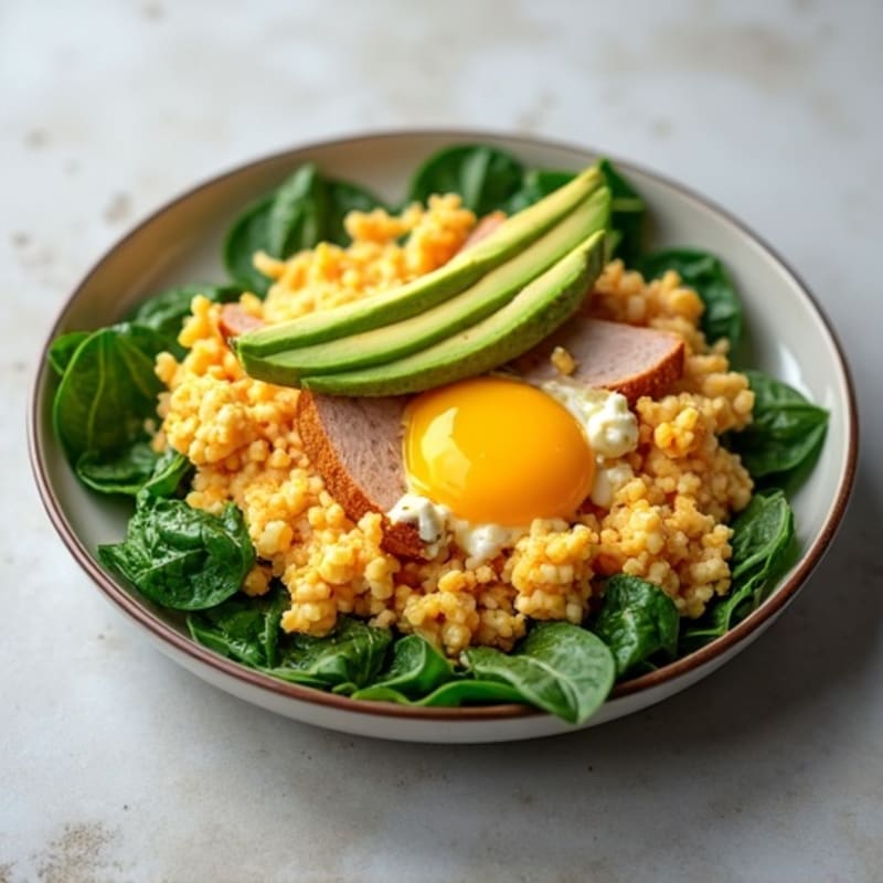 Cottage Cheese Scramble with Spinach and Smoked Turkey