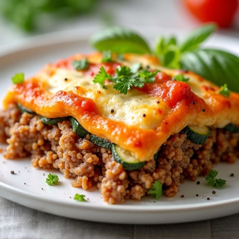 Hearty Lean Ground Beef and Creamy Ricotta Zucchini Bake