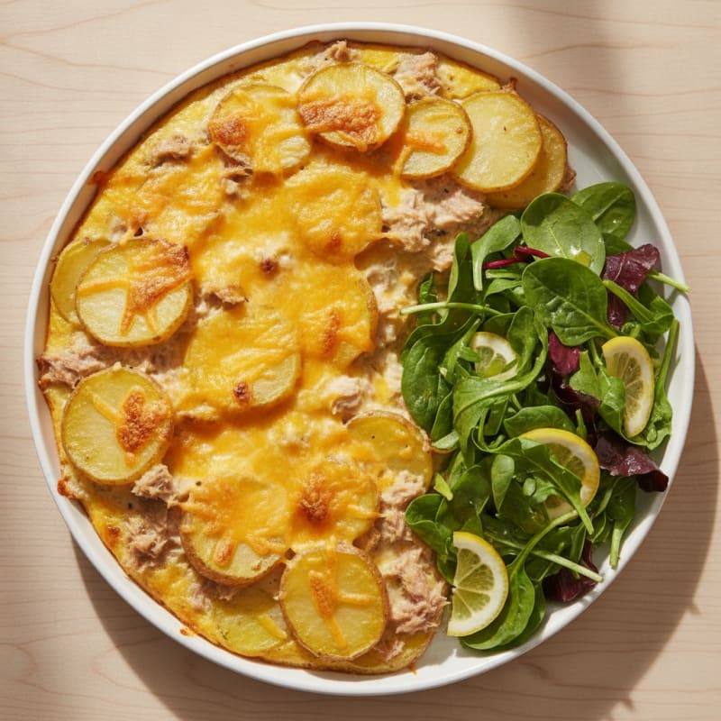 Tuna and Potato Bake with Fresh Greens