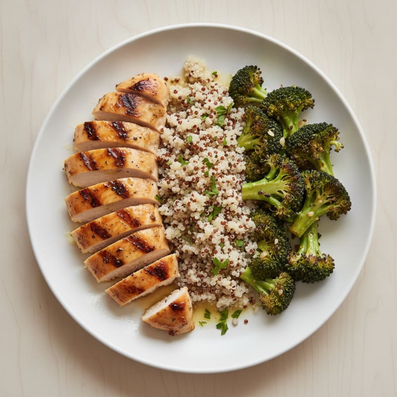Grilled Chicken Breast with Quinoa and Roasted Broccoli