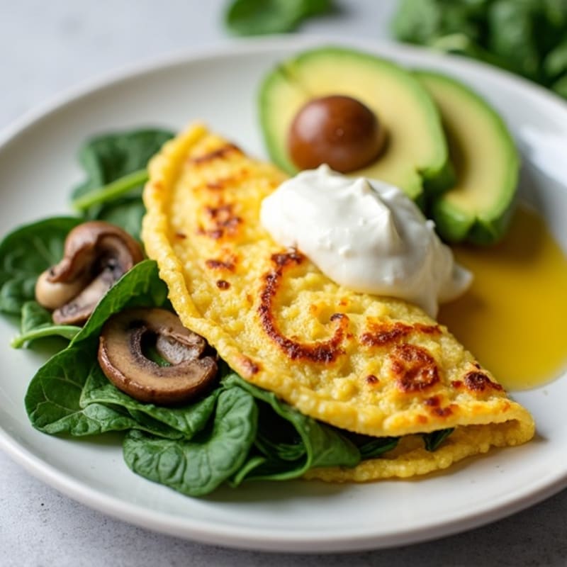 Egg White Spinach Omelette with Cottage Cheese and Sautéed Mushrooms