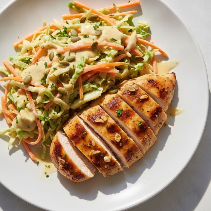 Grilled Chicken Breast with Crunchy Cabbage Slaw