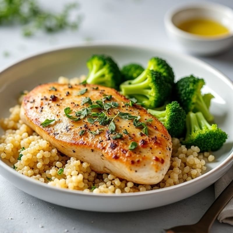 Herb-Roasted Chicken Breast with Steamed Broccoli and Quinoa