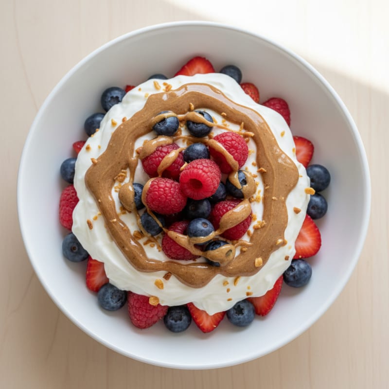 Greek Yogurt Protein Parfait with Mixed Berries and Almond Butter