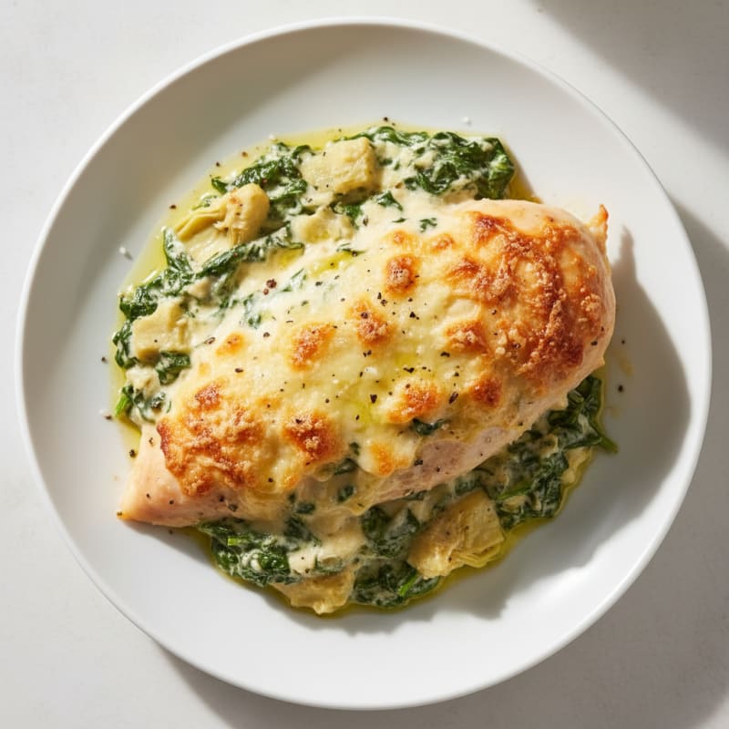 High-Protein Spinach Artichoke Baked Chicken
