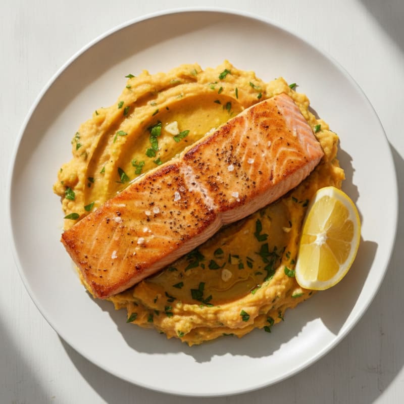 Pan-Seared Salmon with Herb Sweet Potato Mash