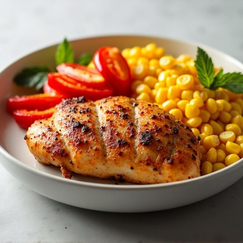 Crispy Pan-Seared Chicken with Savory Roasted Peppers and Corn
