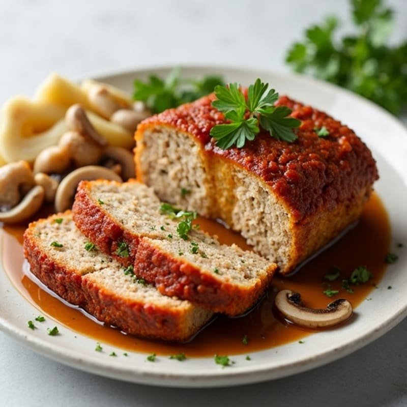 Herb-Crusted Turkey Meatloaf with Mushroom Gravy
