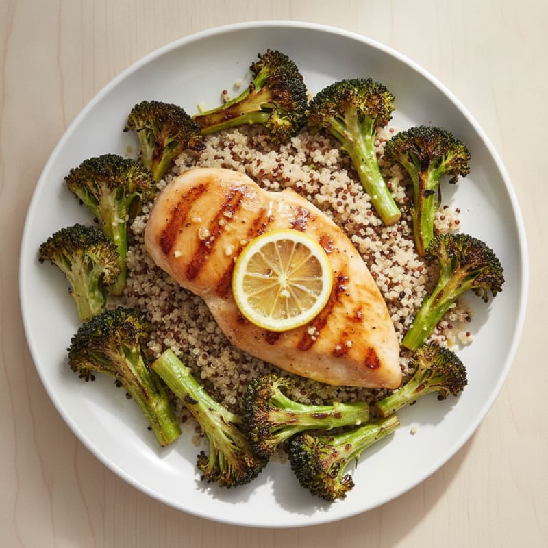 Grilled Chicken Breast with Quinoa and Roasted Broccoli