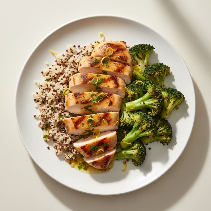 Grilled Chicken Breast with Quinoa and Steamed Broccoli