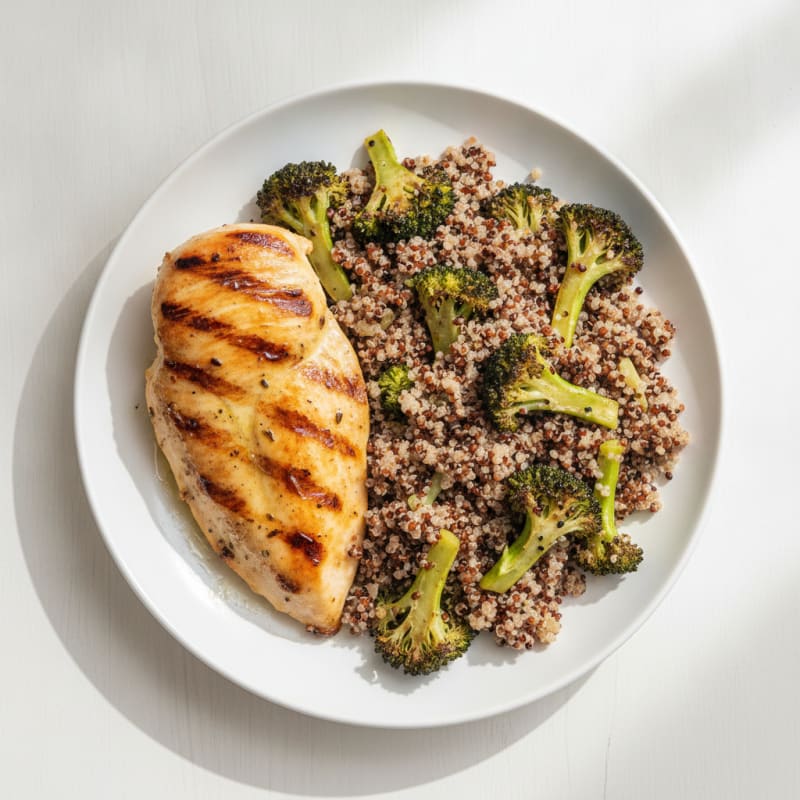 Grilled Chicken Breast with Roasted Broccoli and Quinoa