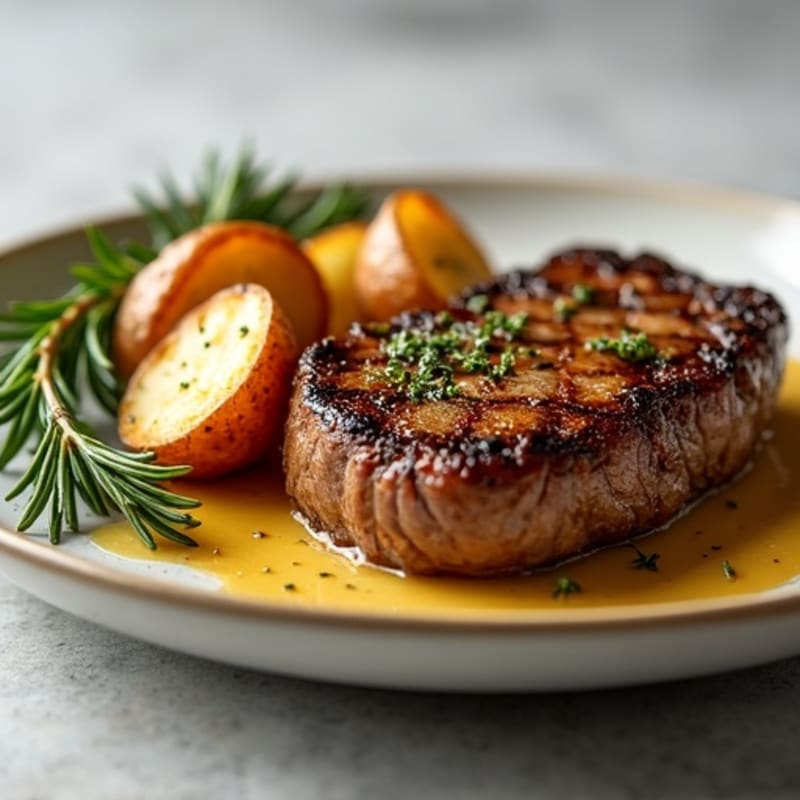 Herb-Garlic Butter Seared Steak with Roasted Baby Potatoes