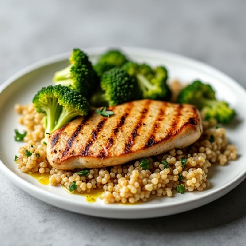 Grilled Chicken Breast with Quinoa and Roasted Broccoli