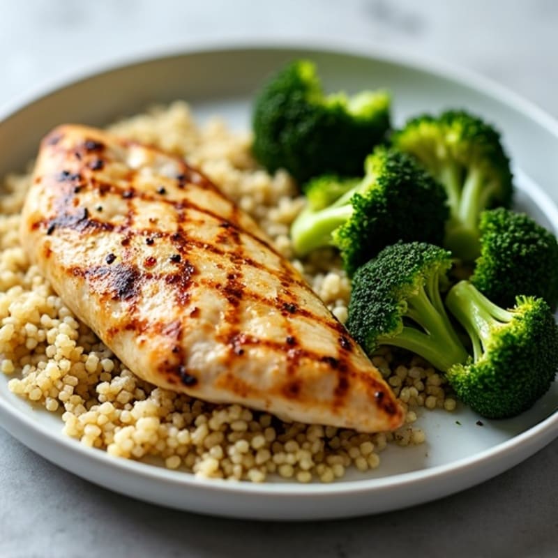 Grilled Chicken Breast with Quinoa and Roasted Broccoli