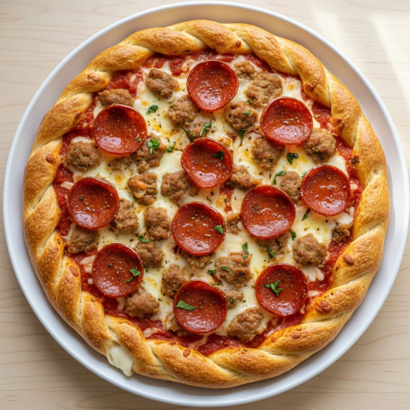 Crispy Meat Lover's Stuffed Crust Pizza