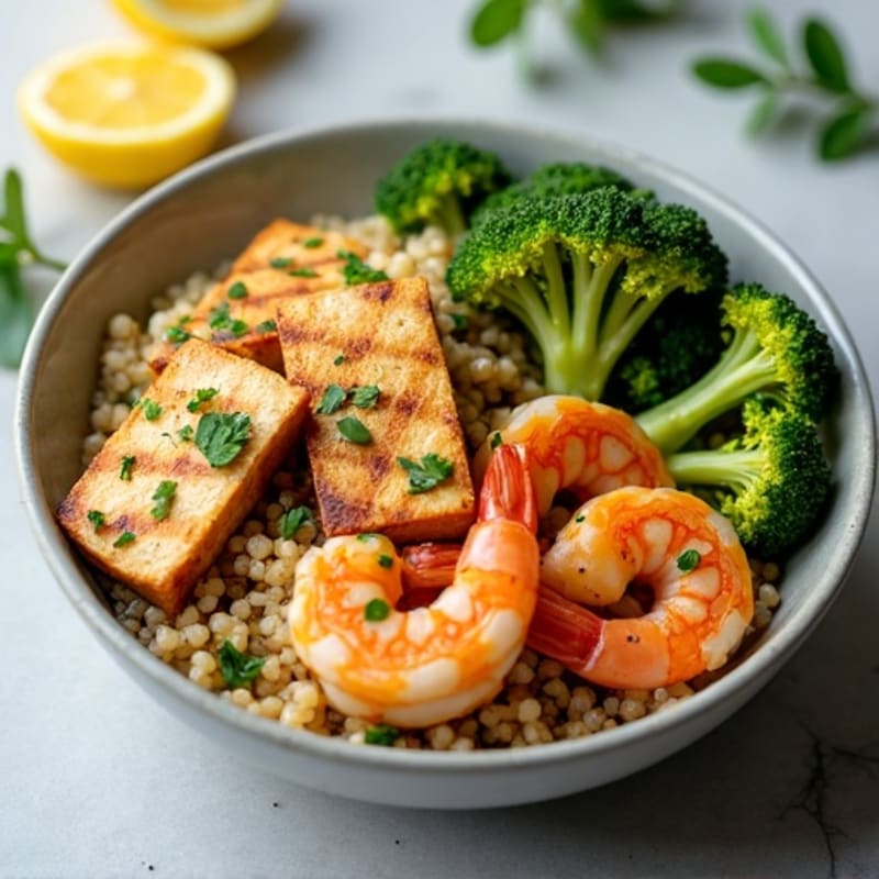 Grilled Tofu and Quinoa Bowl with Roasted Broccoli