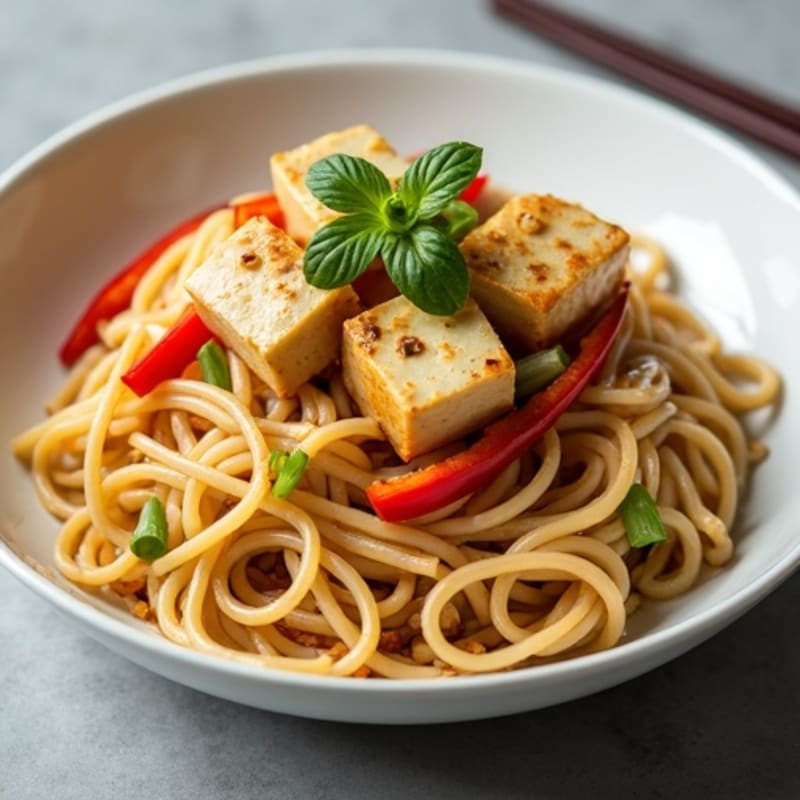 Creamy Peanut-Ginger Rice Noodles with Crispy Tofu