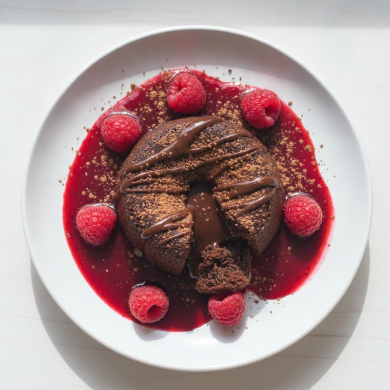 Chocolate Lava Cake with Raspberry Coulis