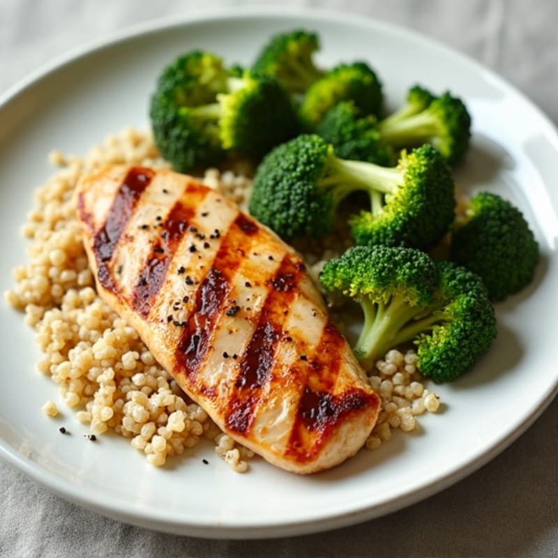 Grilled Chicken Breast with Roasted Broccoli and Quinoa