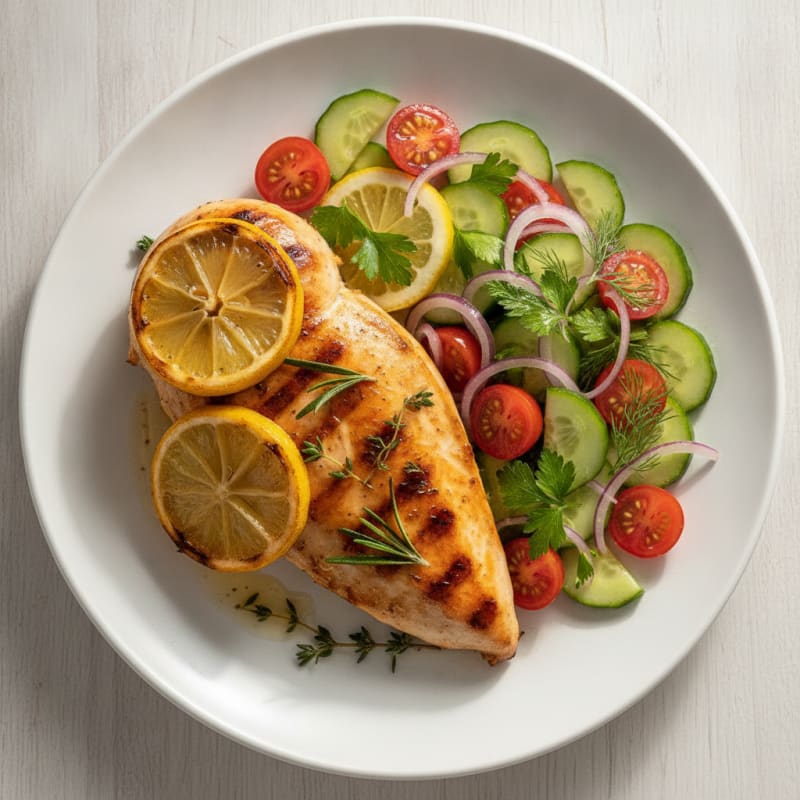 Grilled Chicken Breast with Cucumber Tomato Salad