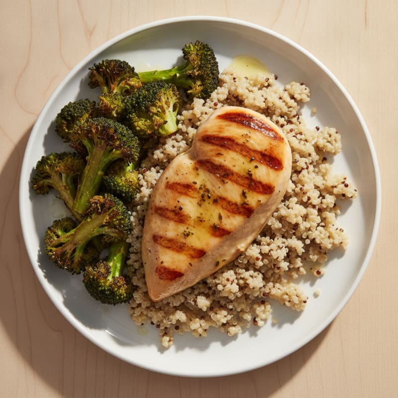Grilled Chicken Breast with Quinoa and Roasted Broccoli