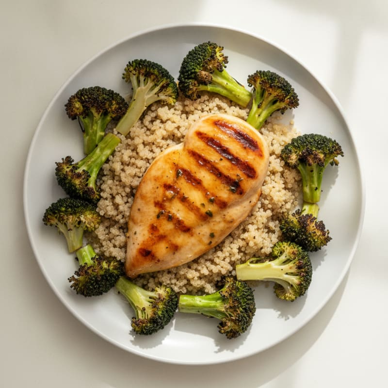 Grilled Chicken Breast with Roasted Broccoli and Quinoa