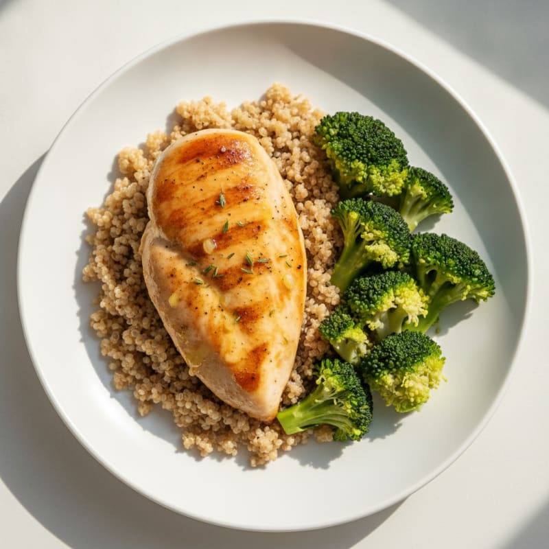 Grilled Chicken Breast with Quinoa and Steamed Broccoli