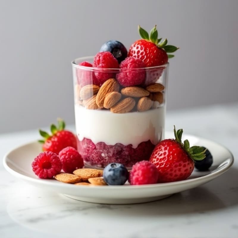 Greek Yogurt Protein Parfait with Mixed Berries and Almonds