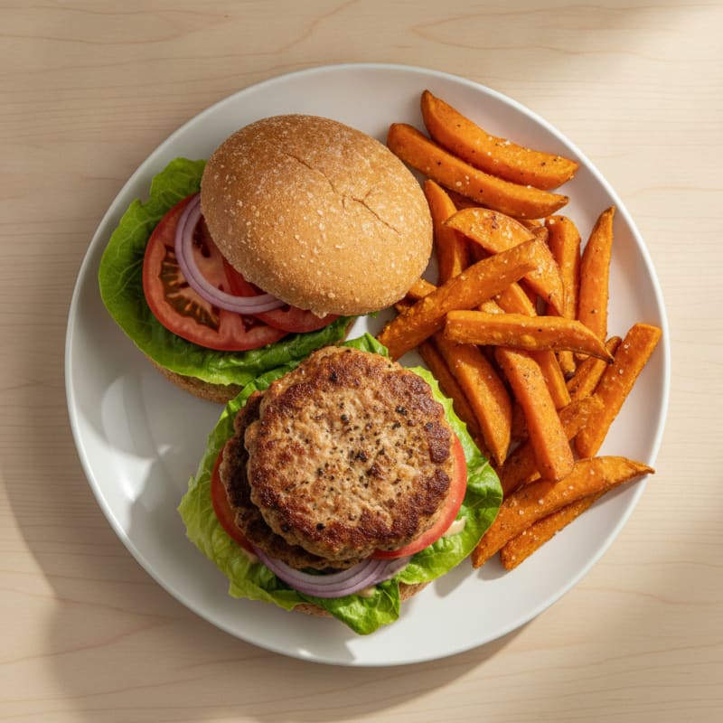 Lean Turkey Burger with Sweet Potato Fries