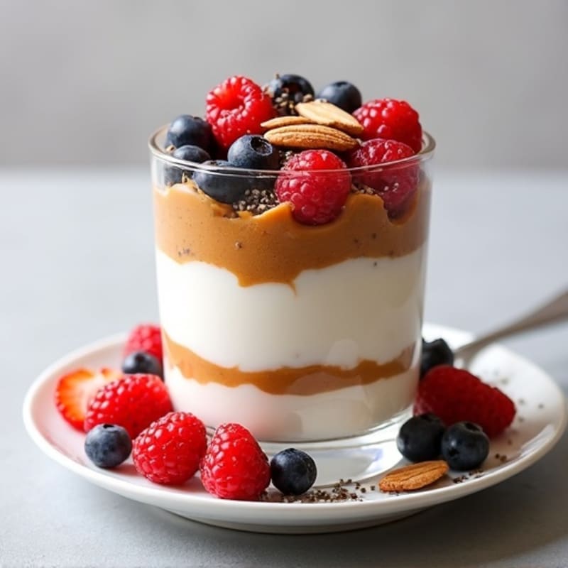 Greek Yogurt Protein Parfait with Mixed Berries and Almonds