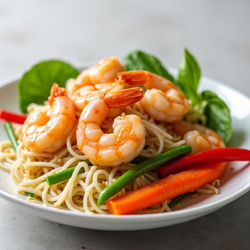 Shrimp with Peanut Lime Noodles and Fresh Vegetables